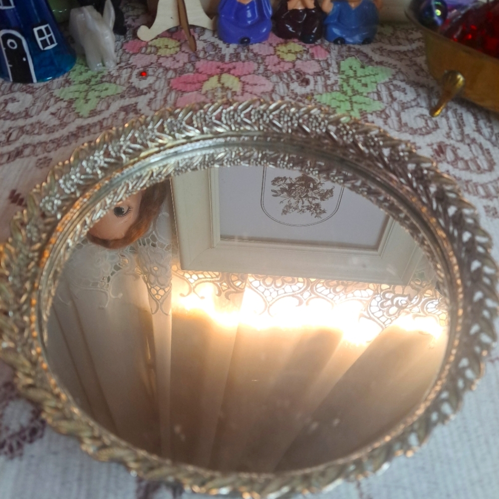 Vintage Ornate Goldtone Filigree Vanity Mirror